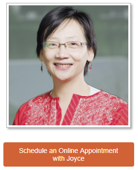 Picture of librarian with button below that reads "Schedule an Online Appointment with Joyce."