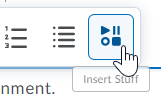 screencap of the formatting bar on the New Experience Brightspace Editor, with cursor pointing at the New Insert Stuff button