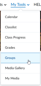 The Brightspace My Tools menu with Groups selected