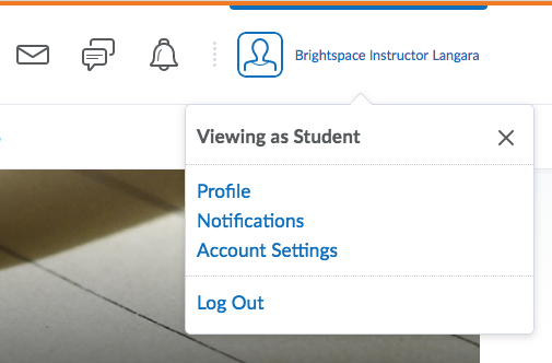 the user menu with "viewing as Student" at the top