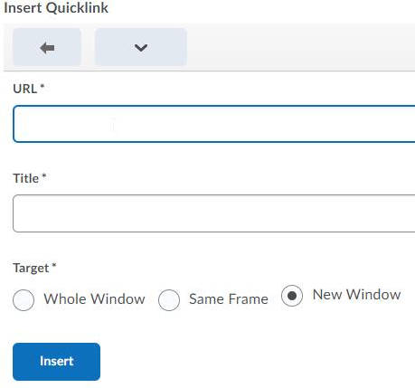 screencap of the Insert Quicklink options window