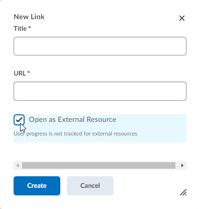 Screencap of the options window for the Create Link option in Content