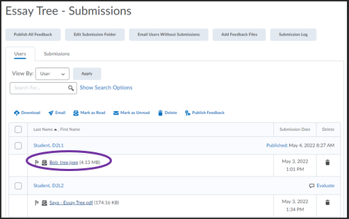 Screenshot of links to multiple students' assignment submissions.