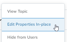 Options menu for a Content link, with the pointer over Edit Properties In-Place