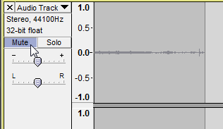 screencap of the left edge of an Audacity track, with the pointer on the Mute button