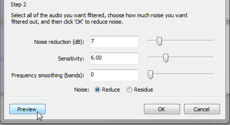 screencap of the bottom half of the Noise Reduction window, showing Step 2