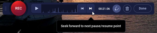 the full controls that show when paused, which now also include an audio peaks graphic