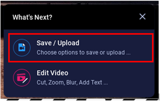 the What's Next menu with a red box around Save/Upload