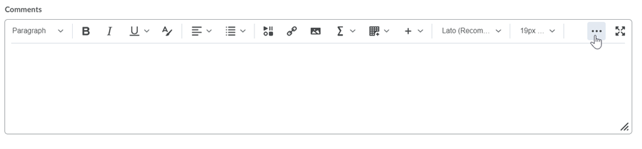 the Brightspace HTML Editor, labelled Comments