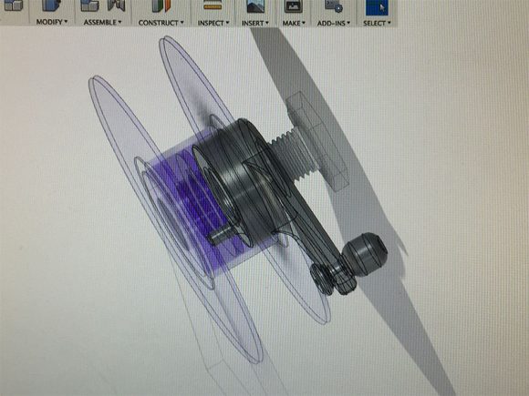 Our spooler and crank being designed in 3D