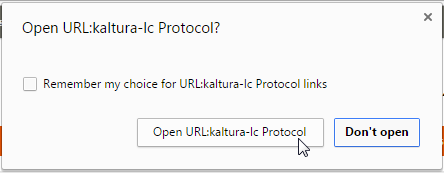 dialog box asking if you want to open the Kaltura link