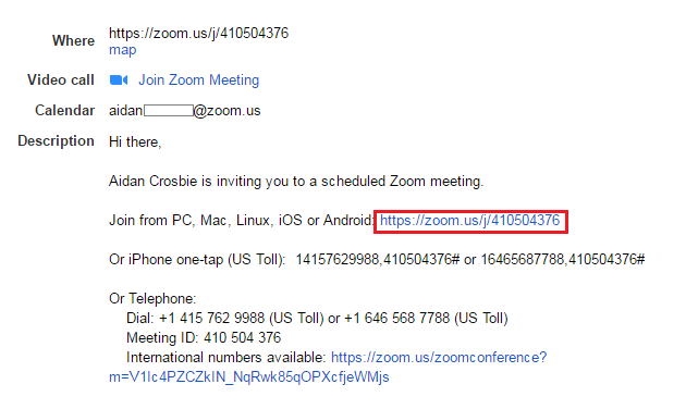Zoom email invitation